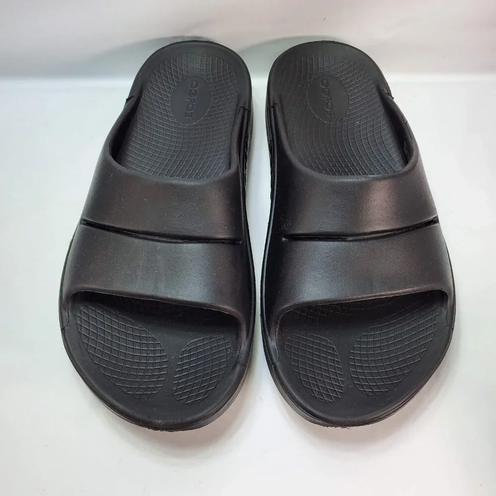 OOFOS Ooahh Black Comfort Slide Sandals Sport Recovery Men Sz 8 Women 10 Slip On